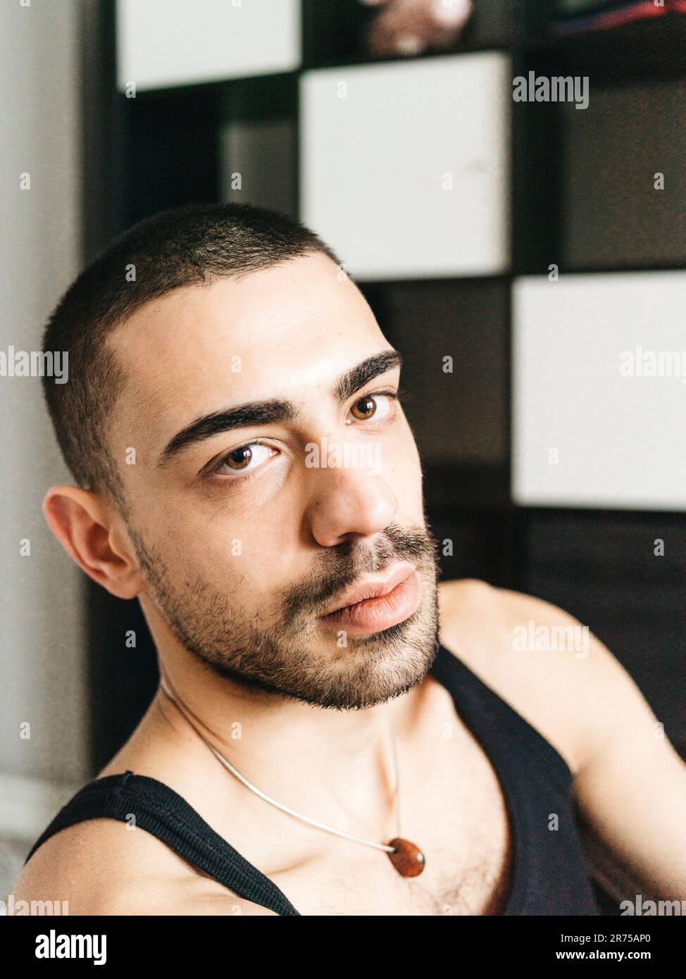 Man, short-haired, three-day beard, serious, portrait, Stock Photo