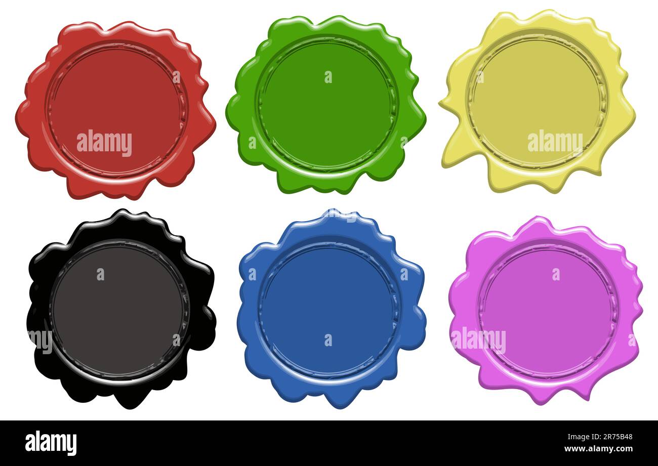 Set of wax seals (gradient only) 6 colors, vector illustration Stock