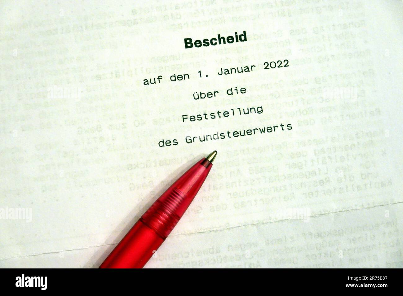 property tax assessment notice on the determination of the property tax value, symbolic image, Germany, North Rhine-Westphalia, Weilerswist Stock Photo