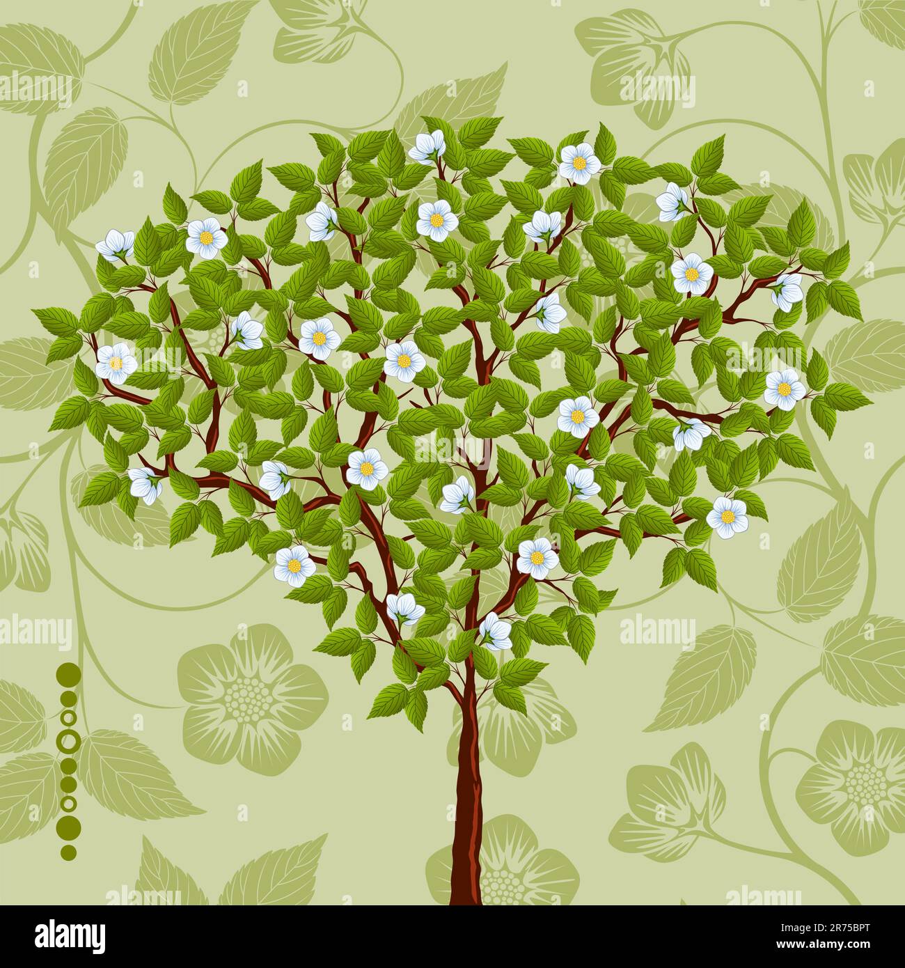 Floral background with a tree. Vector illustration. Stock Vector