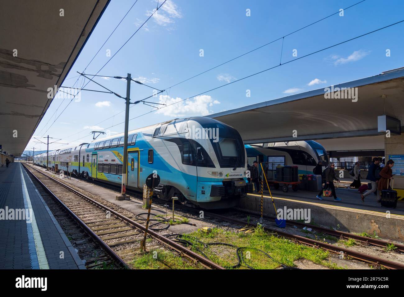 Vienna, passenger trains of Westbahn at railway station Wien Westbahnhof in 15. Rudolfsheim-Fünfhaus, Austria Stock Photo