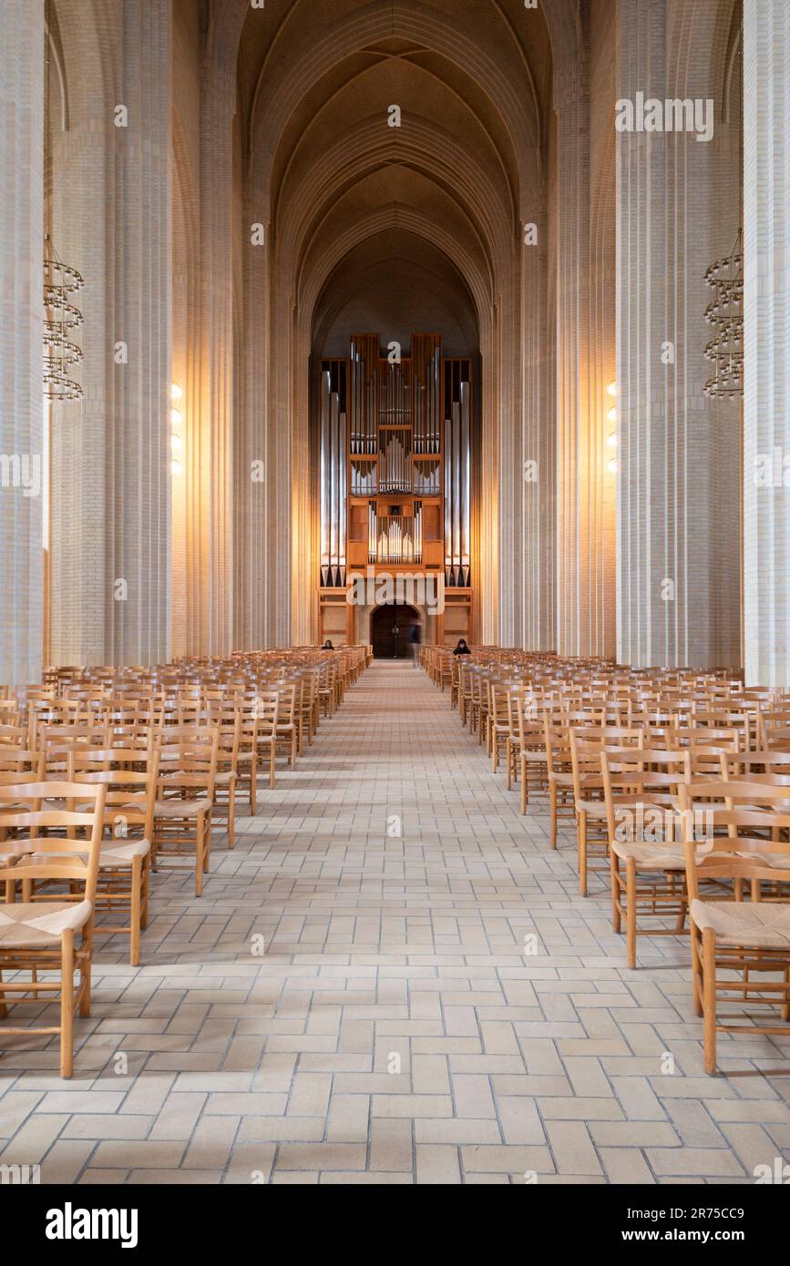 Grundvig Church, interior with organ, Copenhagen, Denmark Stock Photo