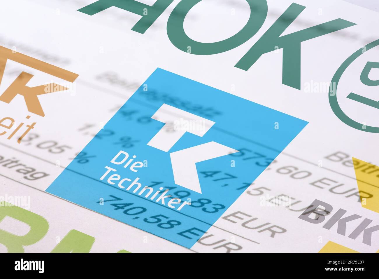 Close-up of a health insurance company form with an overview of contributions Stock Photo