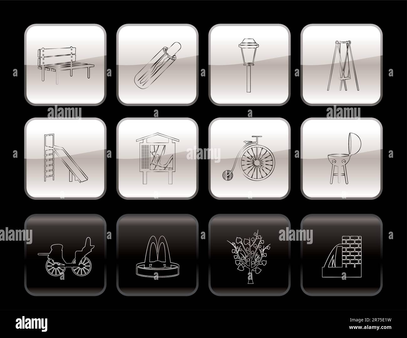 Park objects and signs icon - vector icon set Stock Vector