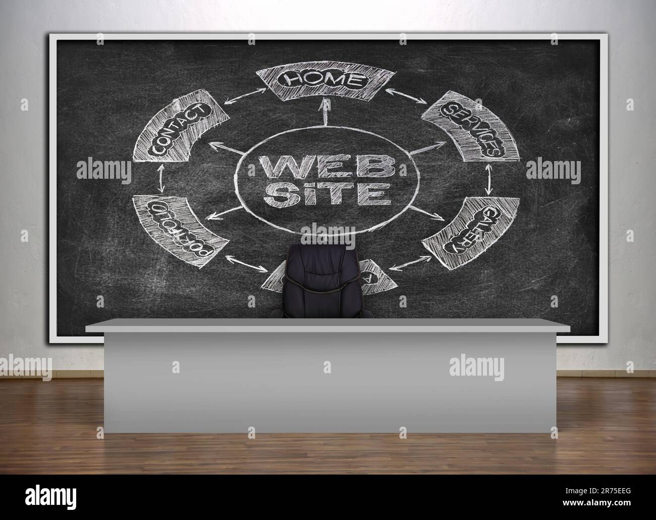 presentation room in a university and chalk board with drawing scheme website Stock Photo
