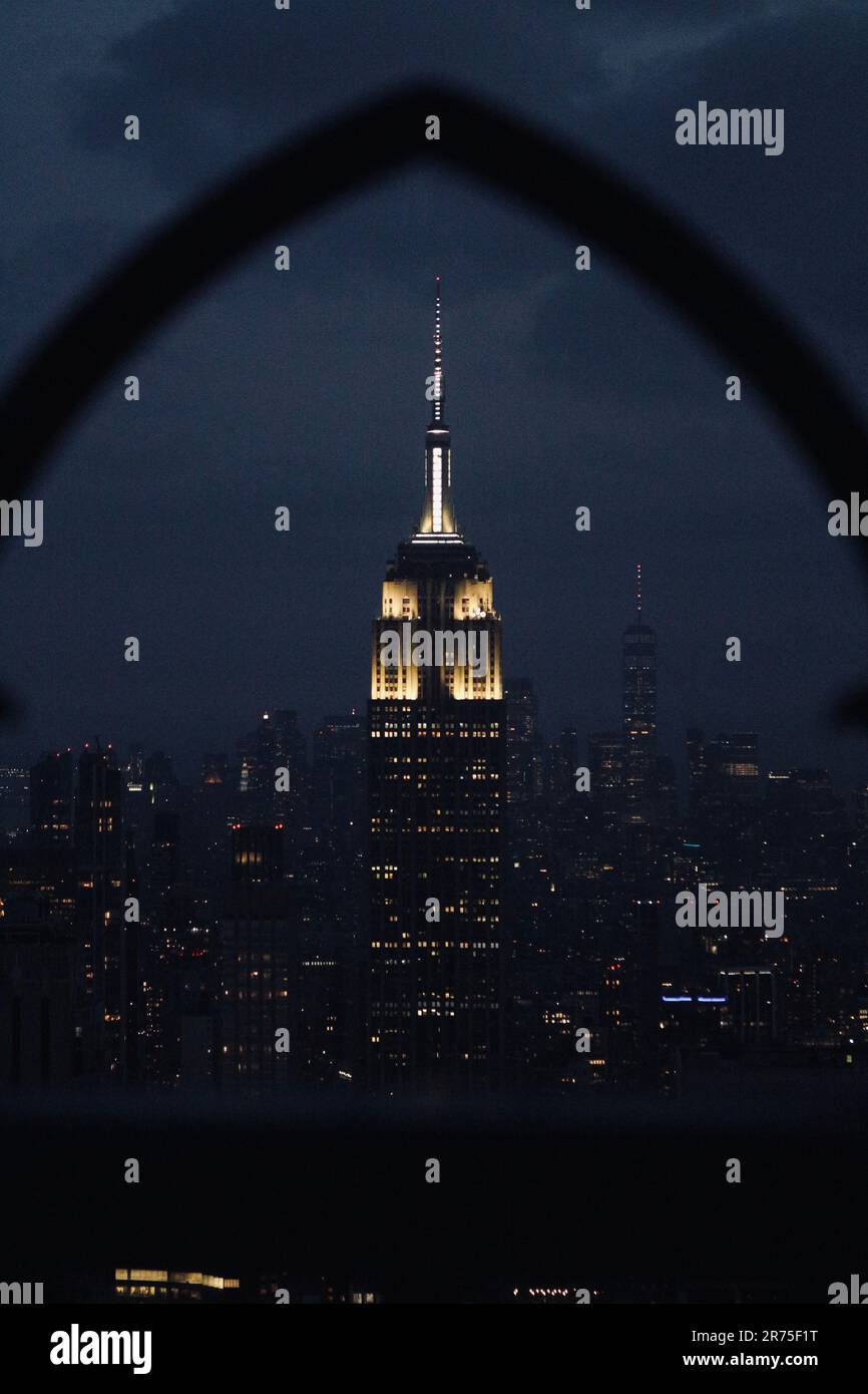 An aerial view of Empire State Building at night in New York, USA Stock ...