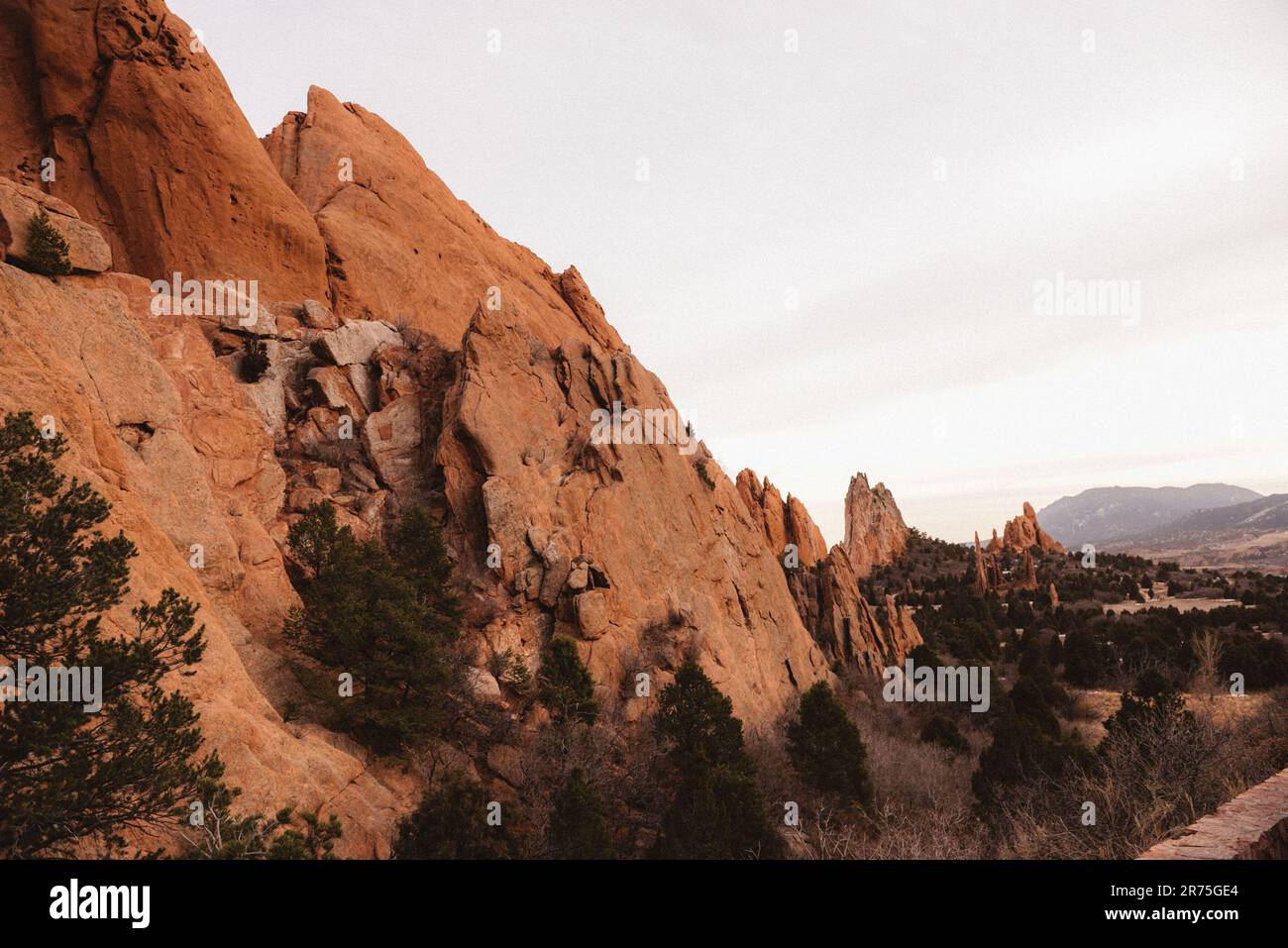 A stunning view of a rocky mountain landscape in Garden of the Gods, Colorado Stock Photo