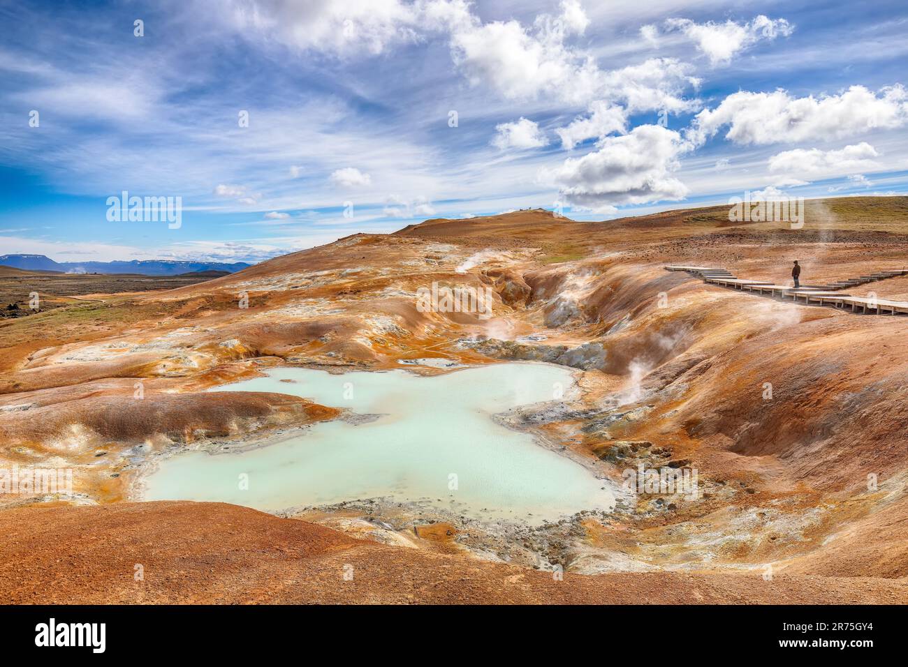 Breathtaking landscape of Acid hot lake with turquoise water in the geothermal valley Leirhnjukur. Location: valley Leirhnjukur, Myvatn region, North Stock Photo