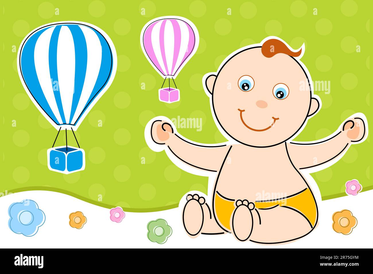 illustration of children's day card with baby and parachute Stock
