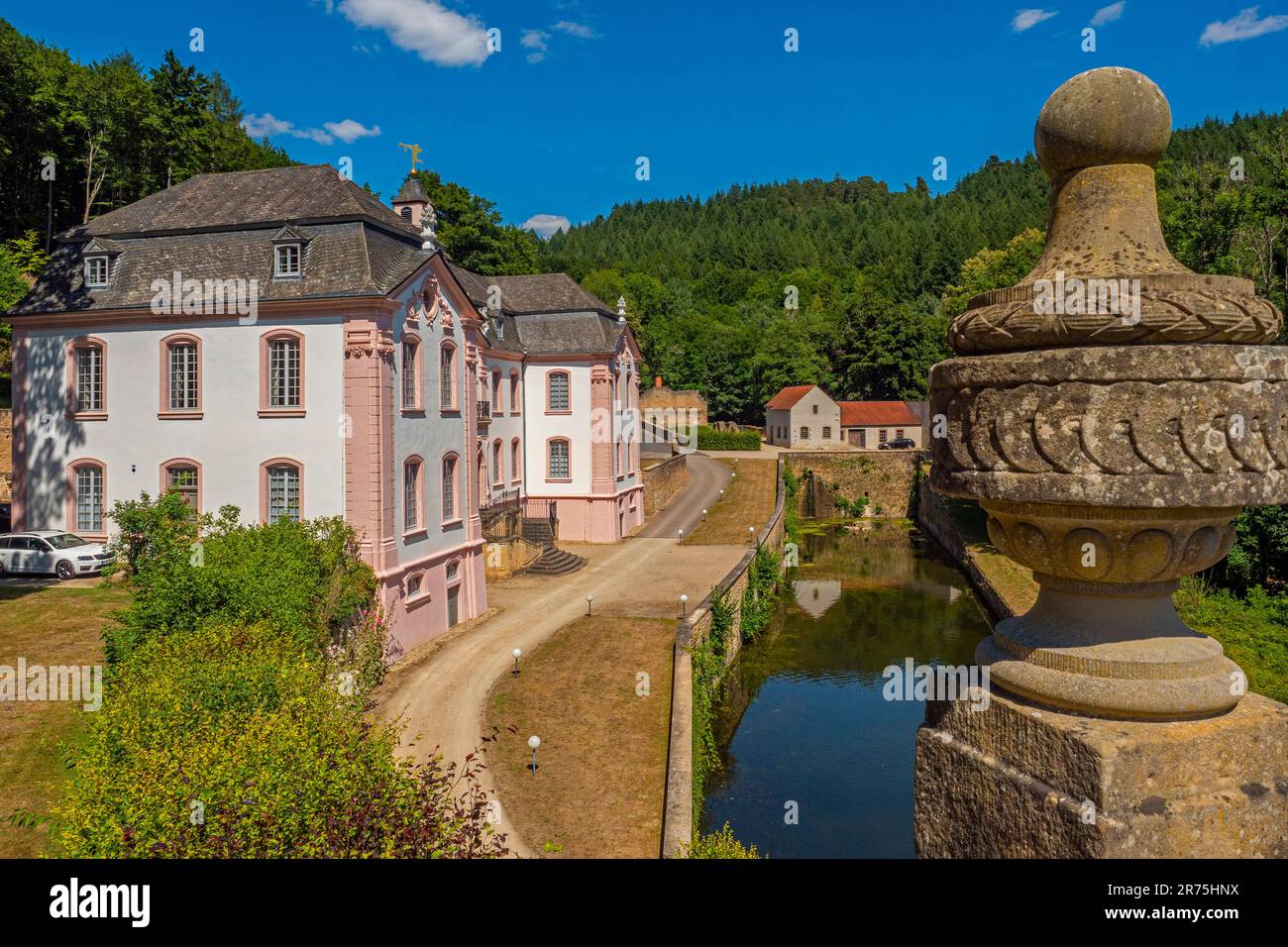 Weilerbach Castle near Bollendorf on the Sauer River, Sauer Valley, Eifel, Rhineland-Palatinate, Germany Stock Photo