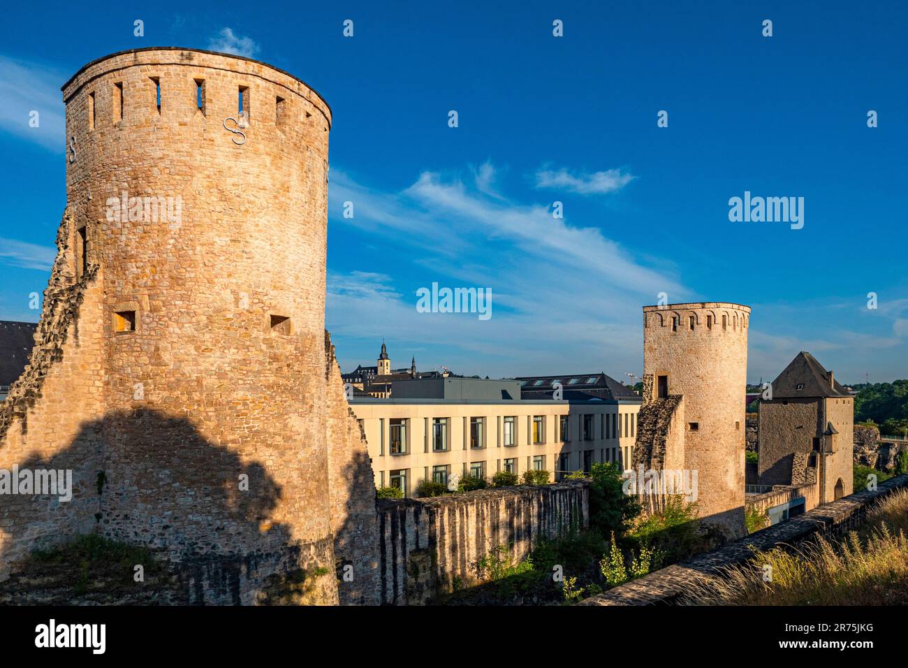 Former city wall on the Plateau du Rham, Luxembourg City, Benelux ...