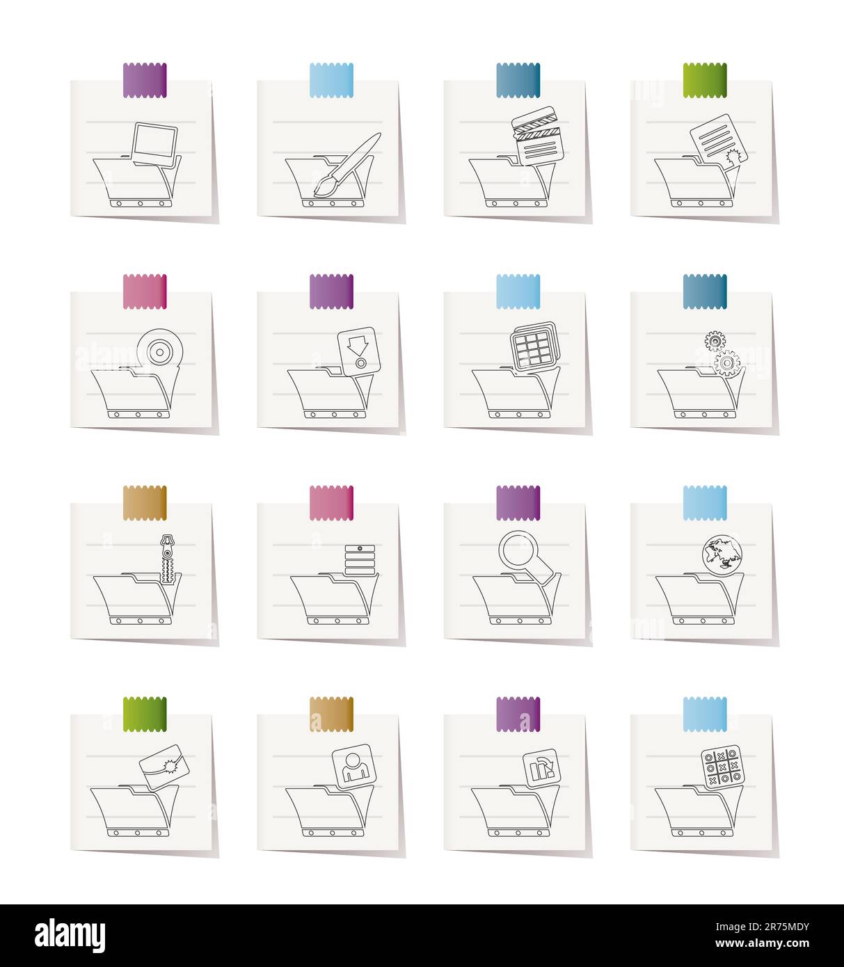 Computer and Phone Icons - Folders - Vector Icon Set Stock Vector