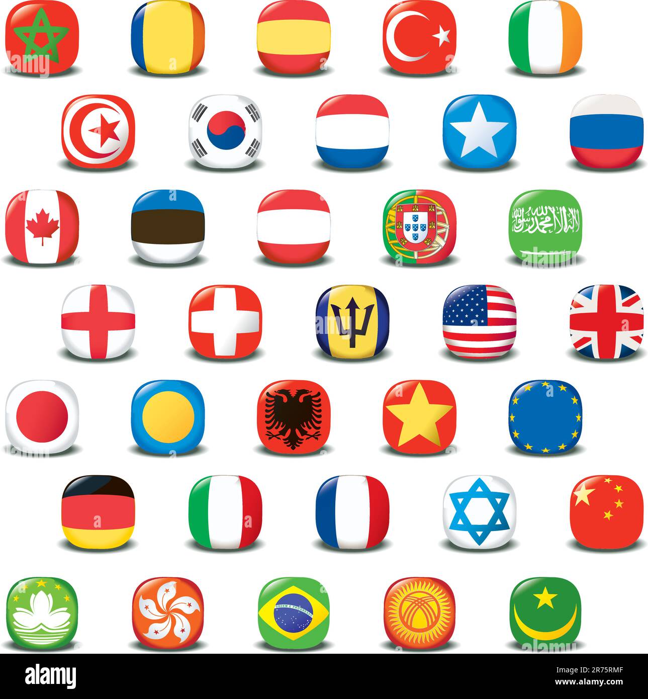 Set of world flags. Vector button Stock Vector