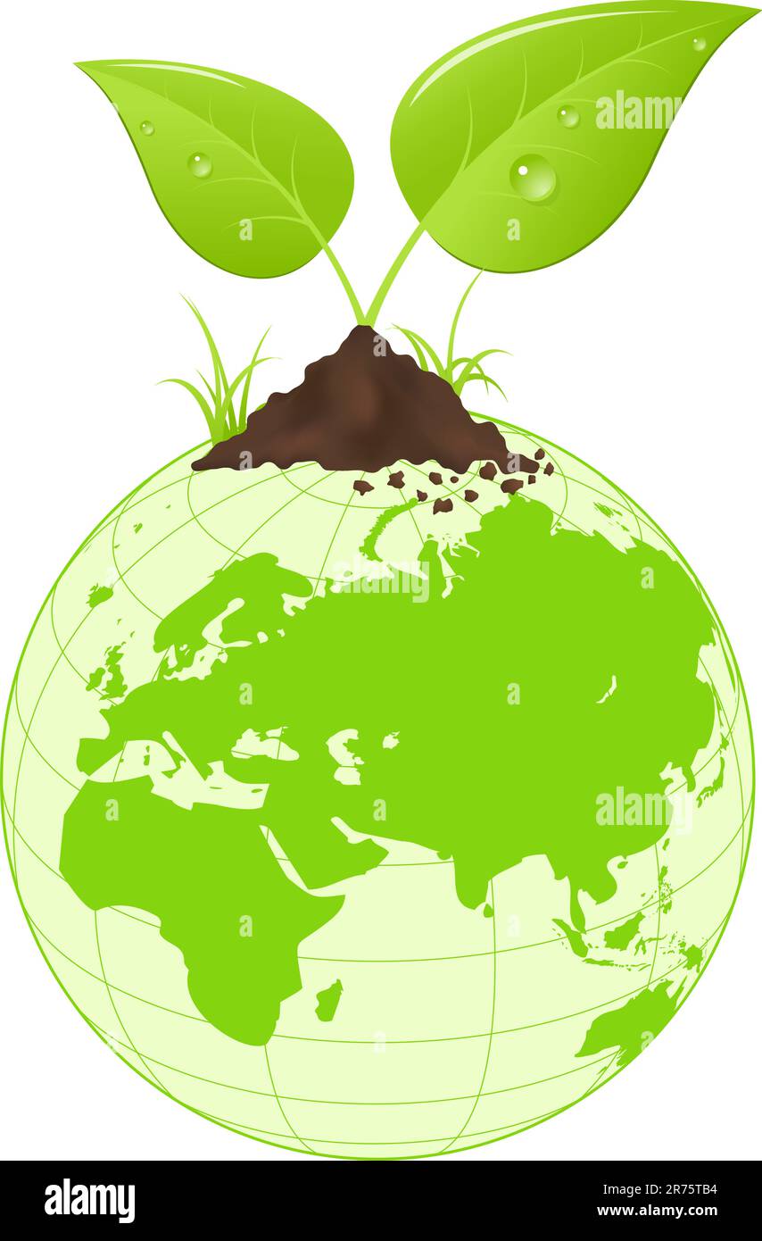 Symbolic image with green earth globe and leaves. Vector illustration ...