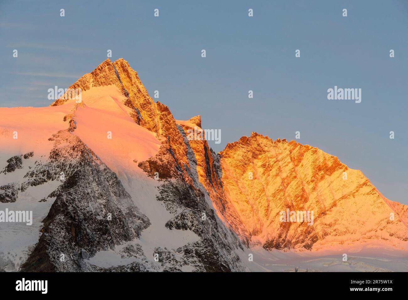 Großglockner summit at sunrise, alpenglow Stock Photo