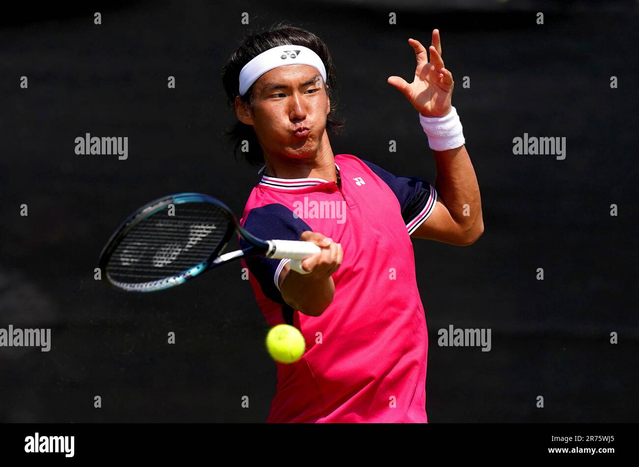 Bu Yunchaokete in action during his men's singles first round match against Hong Seong-chan on day two of the Rothesay Open 2023 at the Nottingham Tennis Centre. Picture date: Tuesday June 13, 2023. Stock Photo