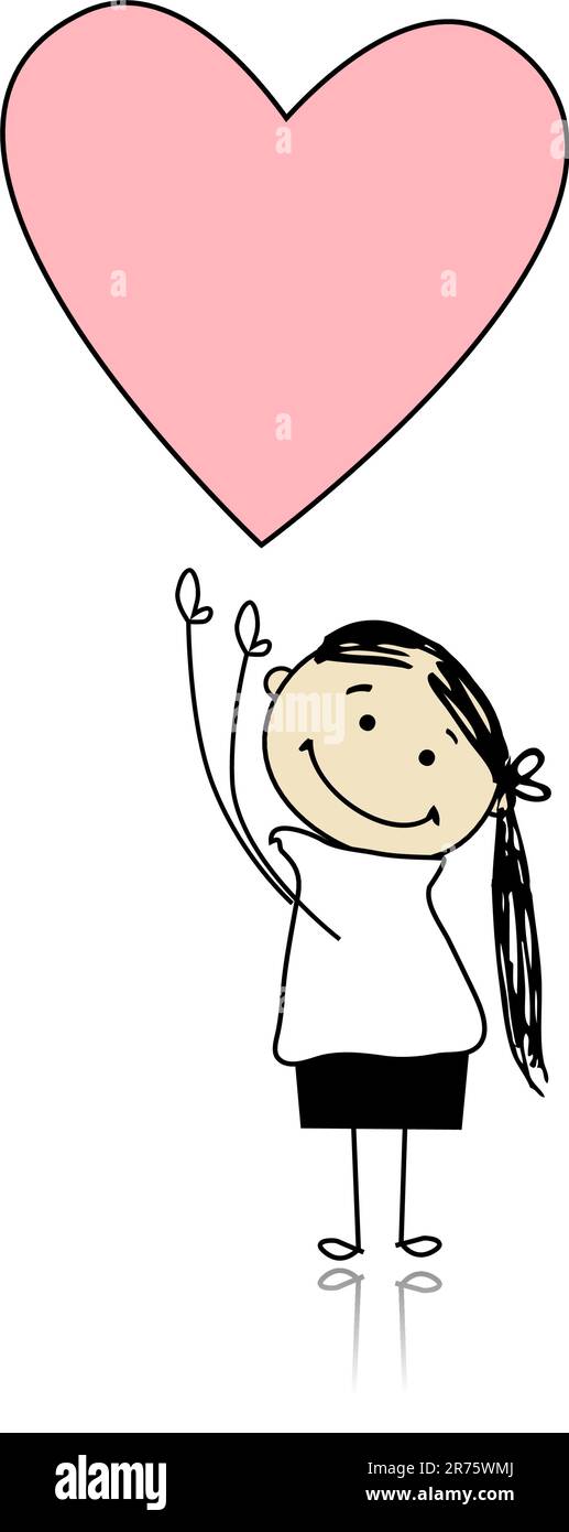 Saint valentine day - cute girl holding heart Stock Vector Image & Art ...