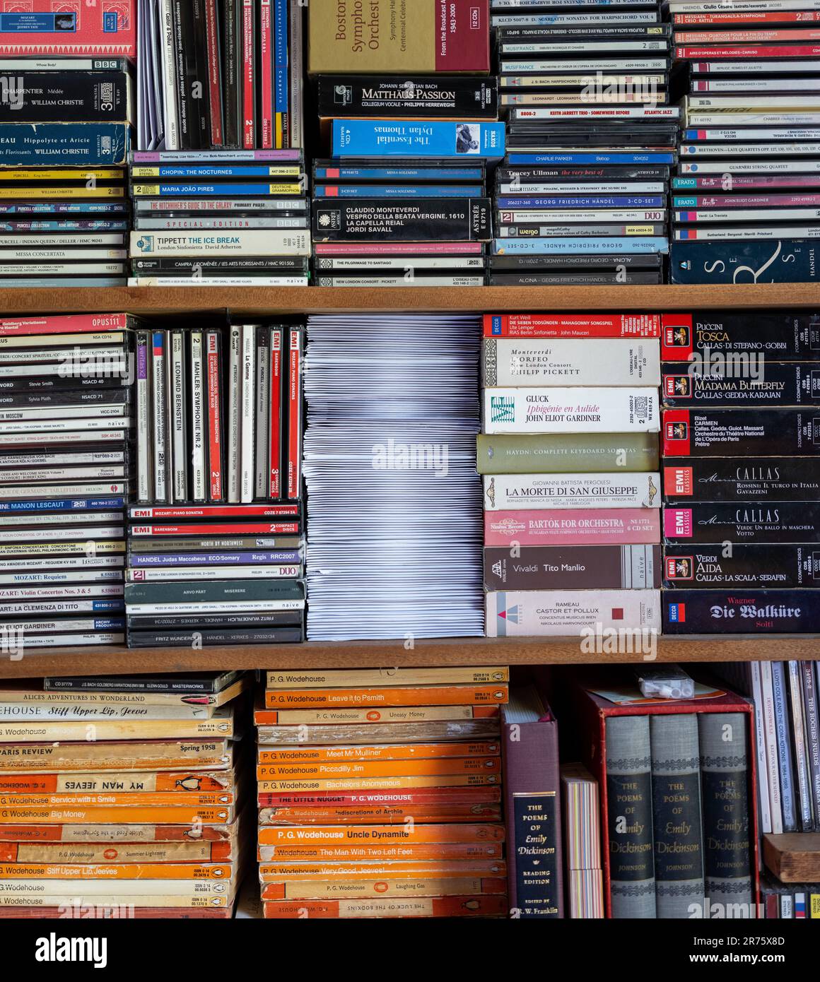 Books and compact discs (CDs) on a bookshelf Stock Photo Alamy