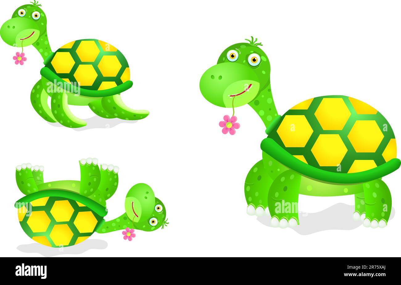 cute turtle toy icon set isolated on white background Stock Vector