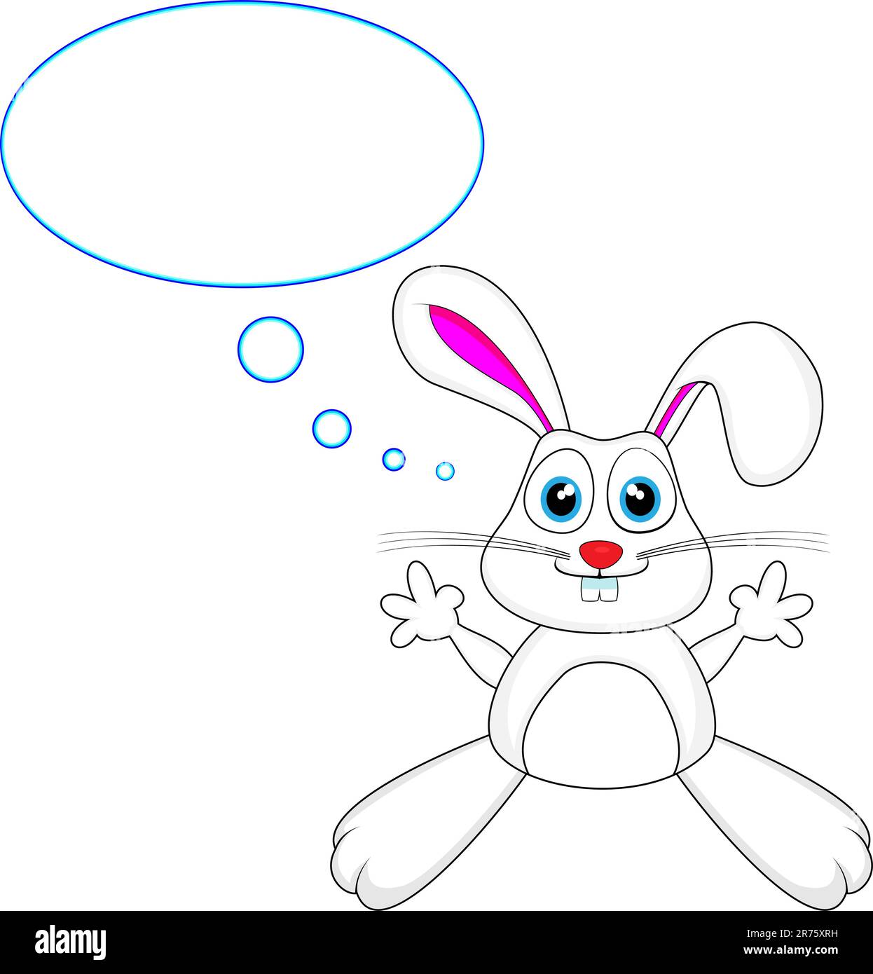Vector illustration of a cute white bunny rabbit with thought bubble.No