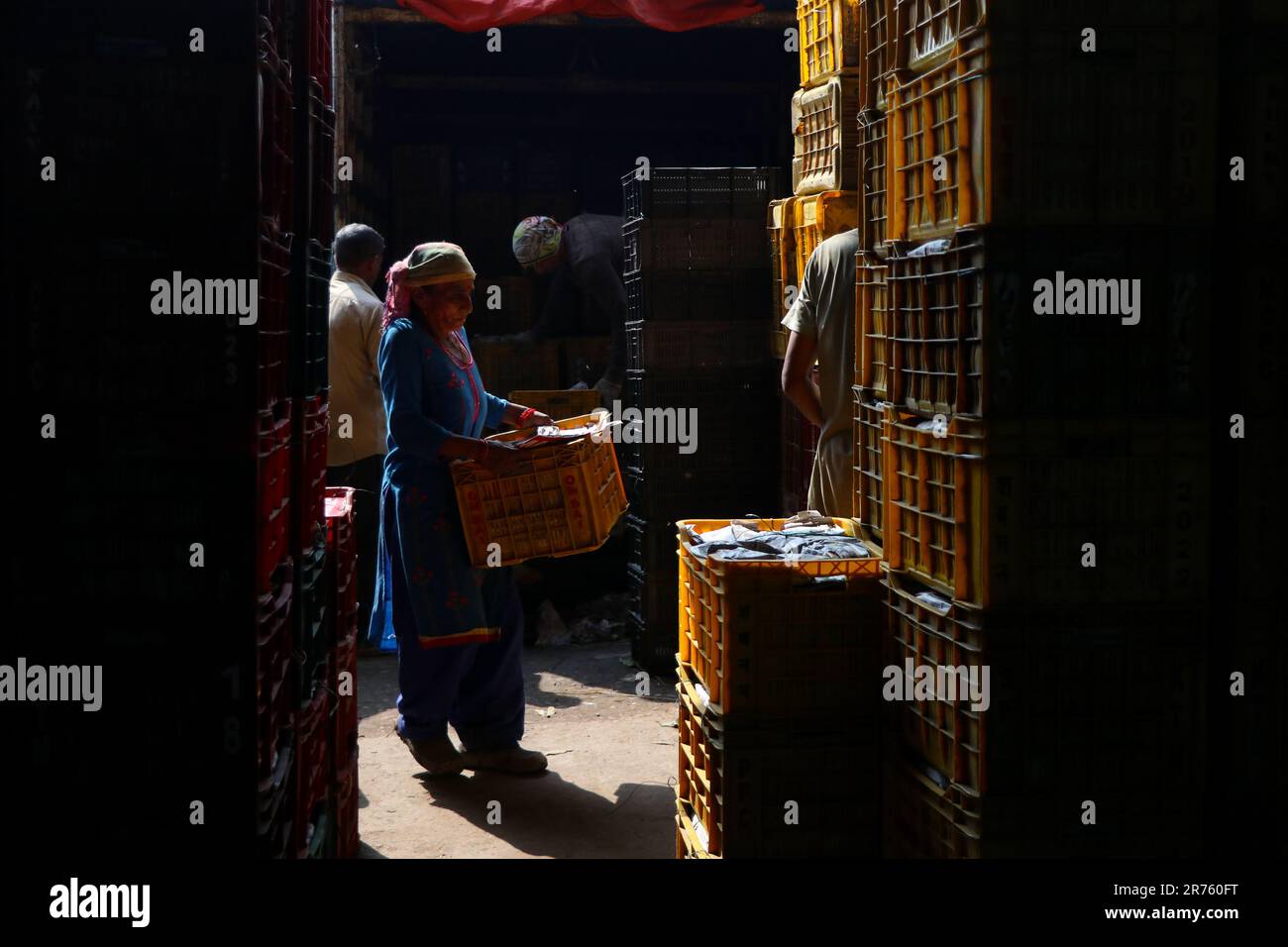 Kathmandu, Nepal. 13th June, 2023. On June 13, 2023, in Kathmandu, Nepal. A fruit vendor unloads