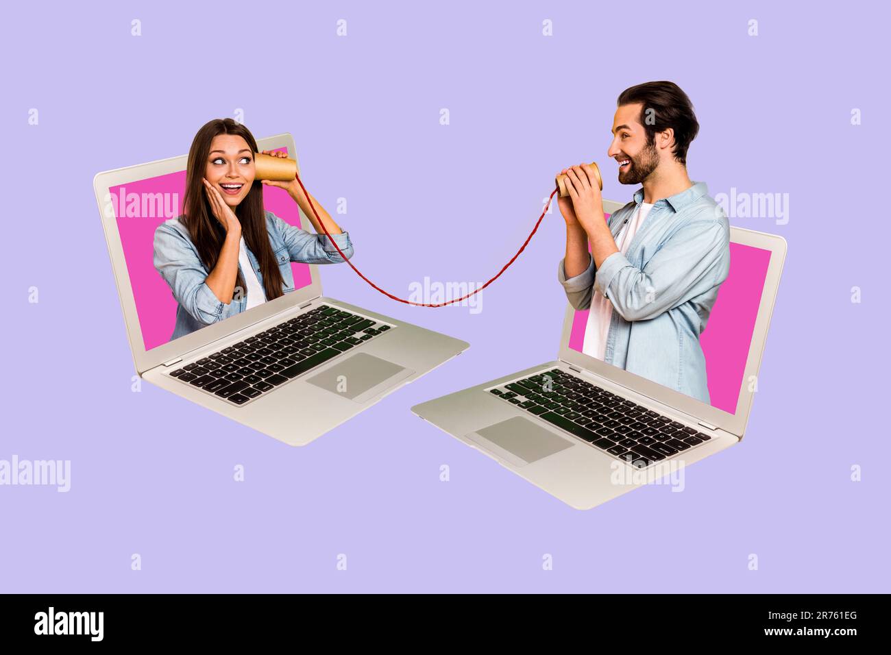 Using Internet With Friends Photo Template advert collage of two internet friends have distant ...