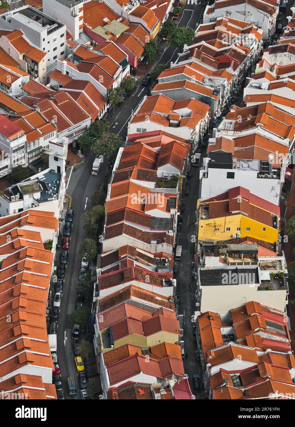 An areal view of a vibrant cityscape featuring red-tiled roofs and white-walled houses Stock Photo