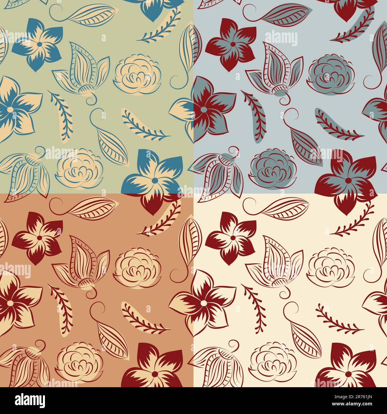 vector seamless backgrounds with vintage flowers. clipping mask Stock ...