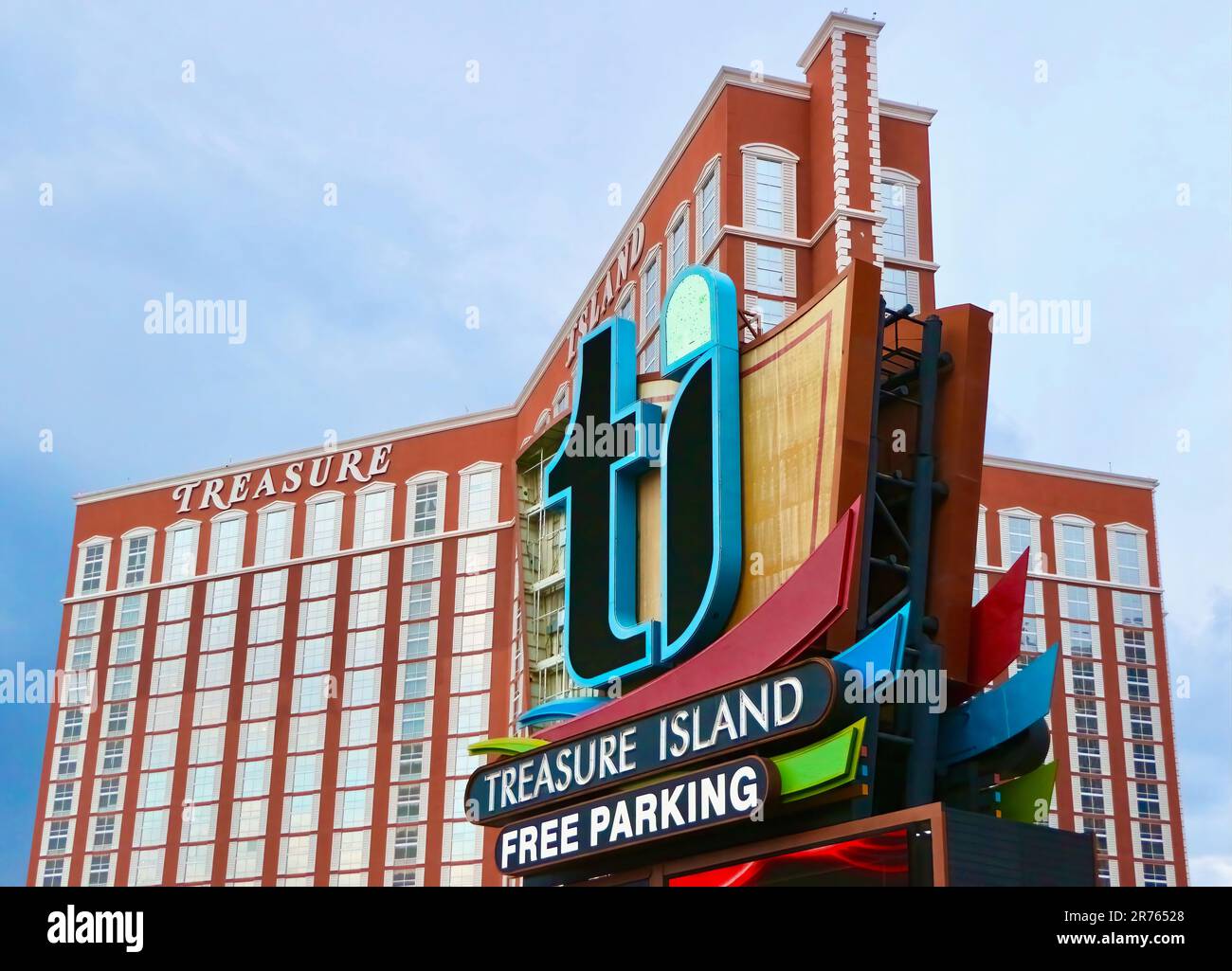 Sign for the Treasure Island hotel and casino Las Vegas Nevada USA Stock Photo