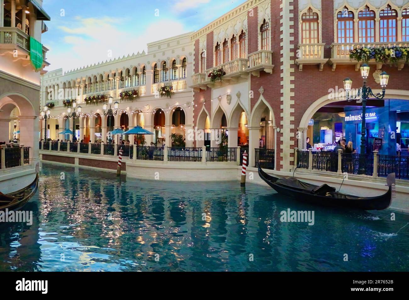 A gondola on the fake Grand Canal at the Venetian casino hotel and shopping mall Las Vegas Nevada USA Stock Photo
