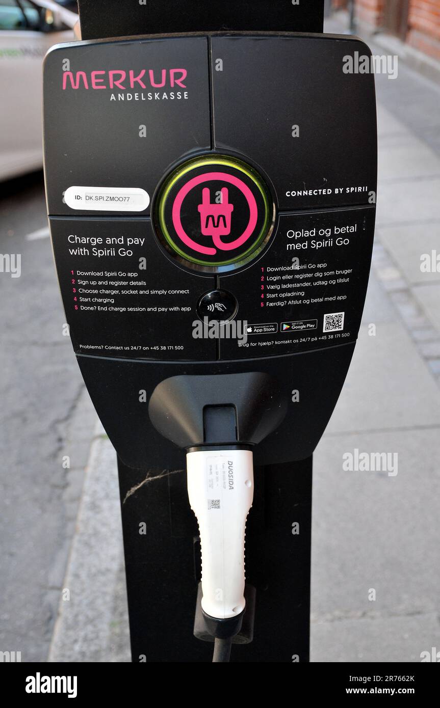13 June 2023/Electric chare point or charge station in Copenhagen Denmark.  (Photo.Francis Dean/Dean Pictures Stock Photo - Alamy