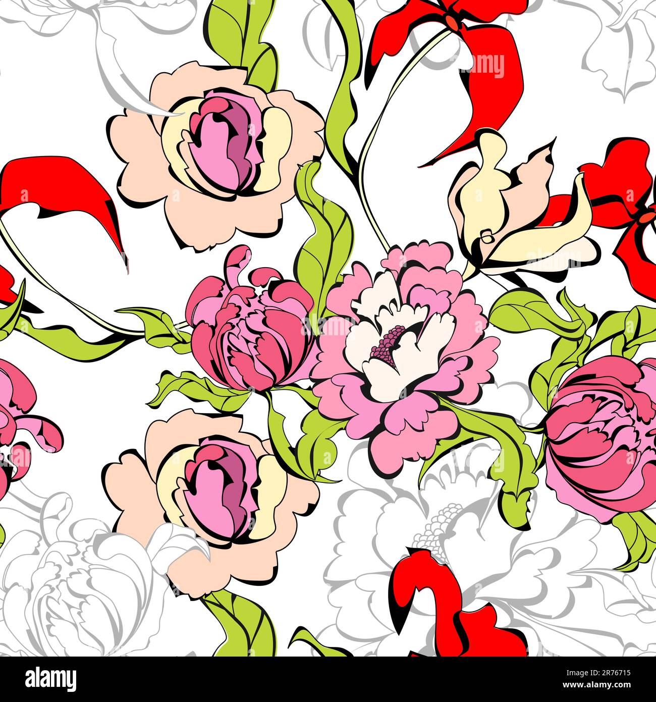 Seamless wallpaper with peony flowers Stock Vector Image & Art - Alamy
