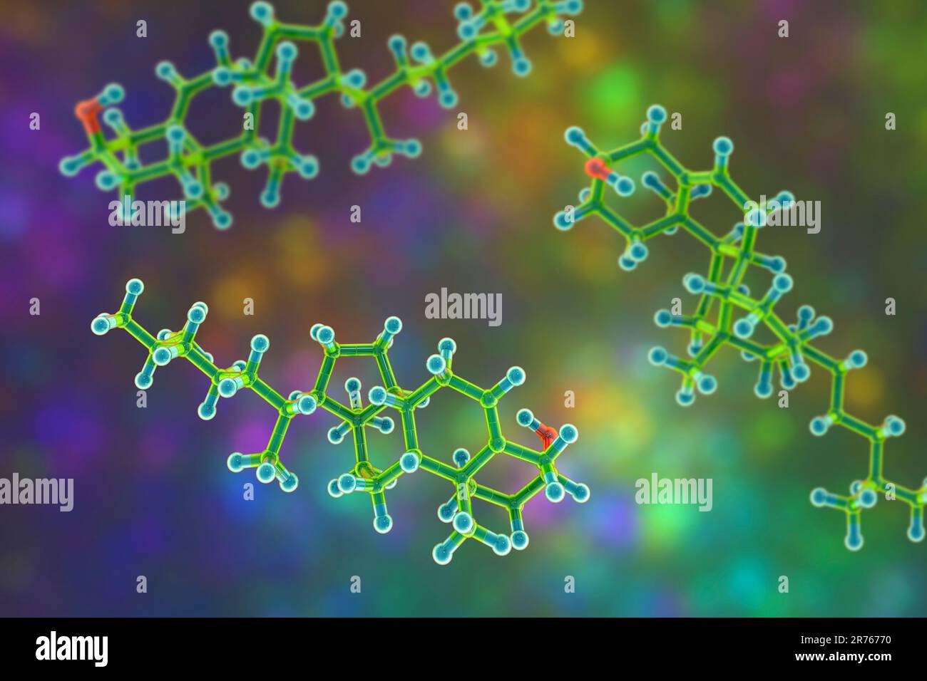 Cholesterol molecule, computer illustration. Cholesterol is an
