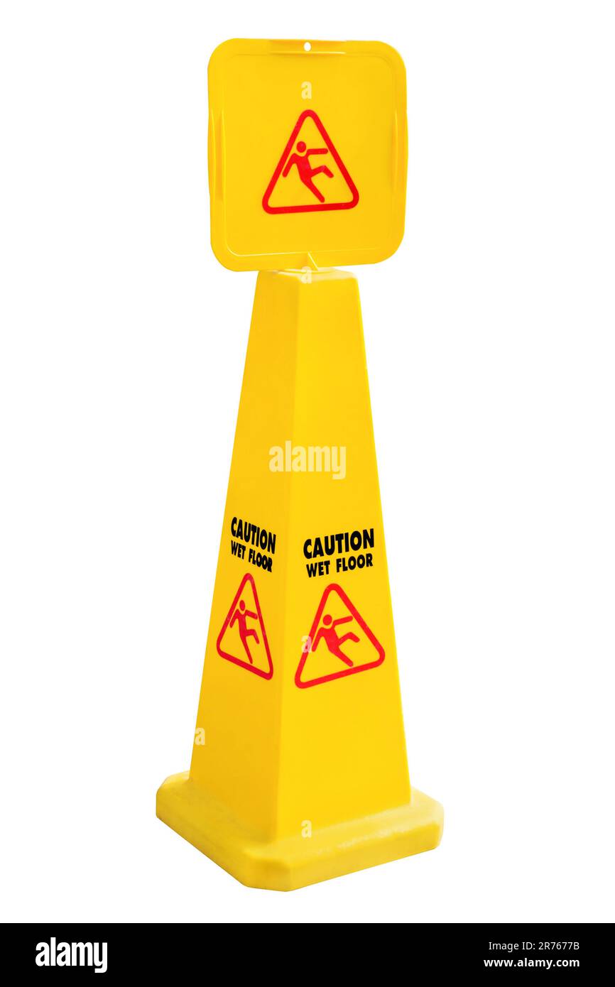 Wet floor warning sign, Yellow Caution slippery wet floor sign isolated