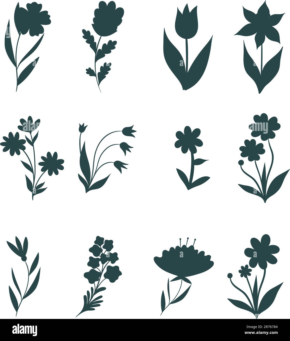 Set of flower silhouette vector illustration Stock Vector