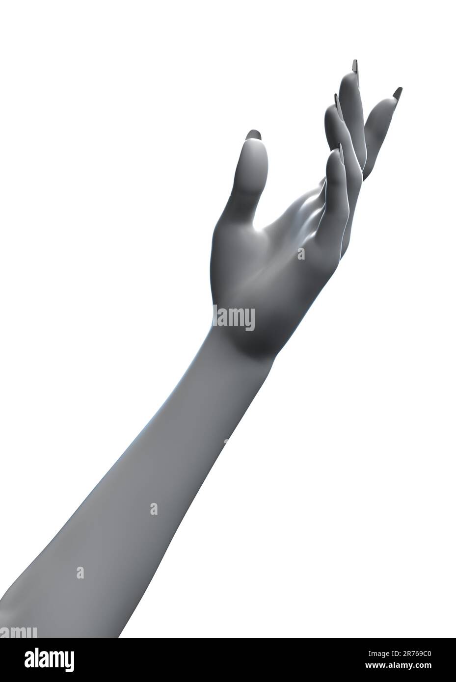 Abstract female hand with long nails in gray color, 3D illustration. Stock Photo