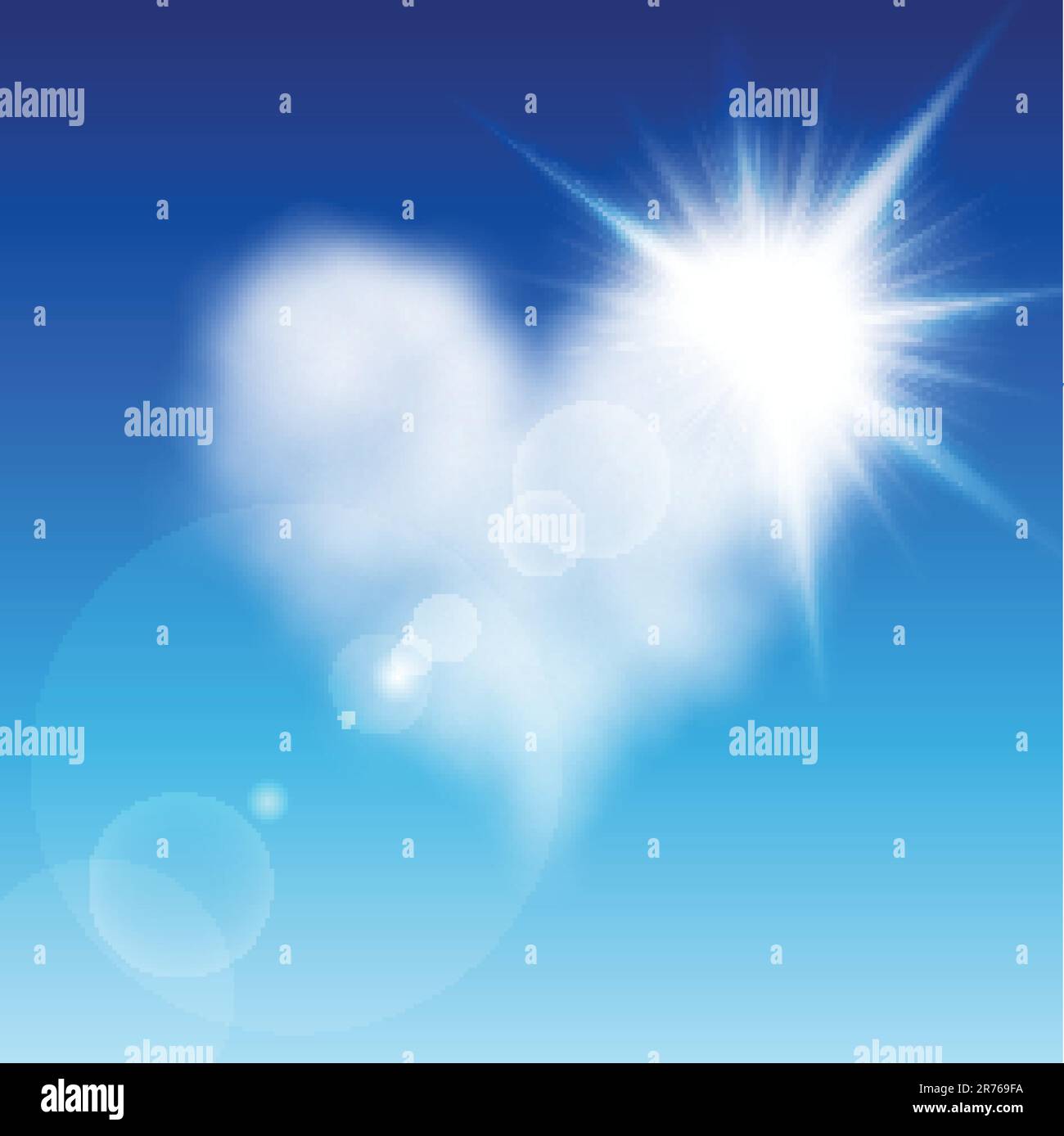Heart shaped cloud in the blue sky with sun after it. Valentine`s day ...