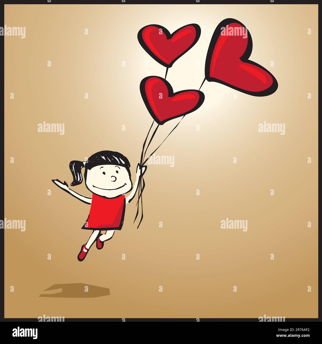 Vector illustration Flying Girl with heartballoon present Stock Vector Image & Art Alamy