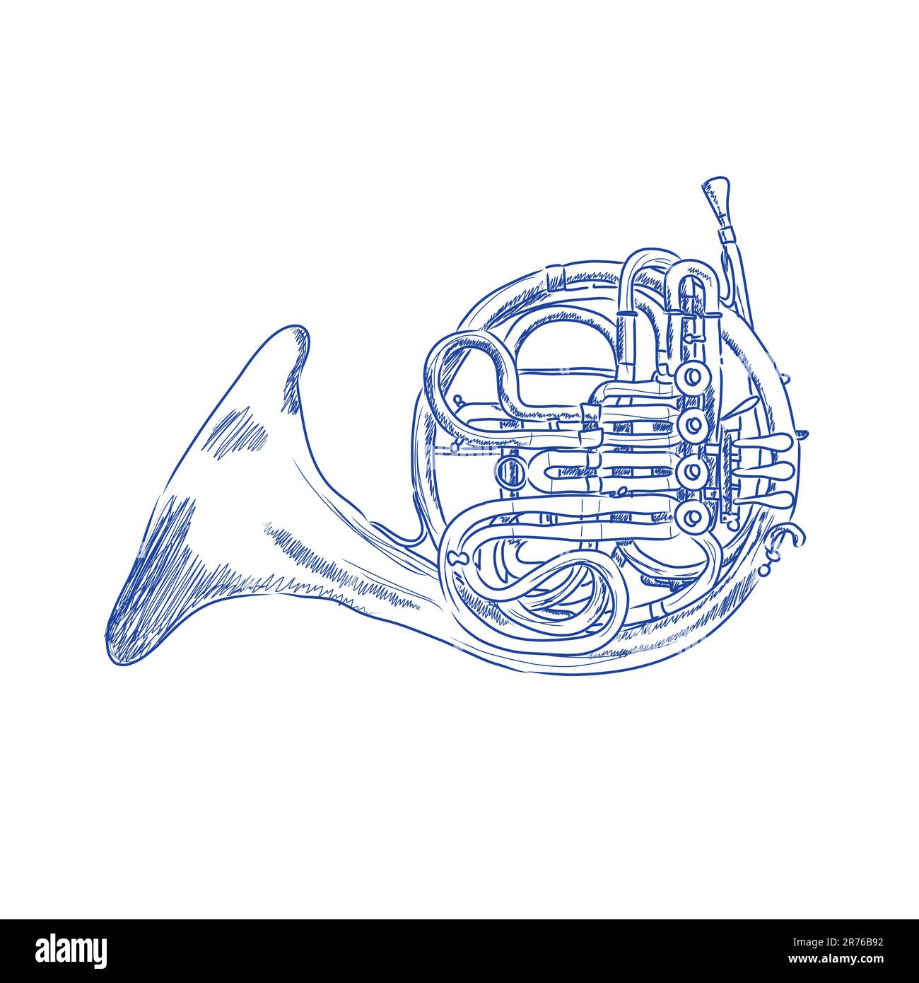 Vector sketch of a french horn in blue ink Stock Vector Image & Art Alamy