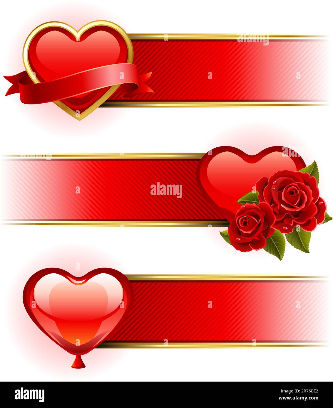 Vector illustration - Valentine's day banners with roses and heart ...
