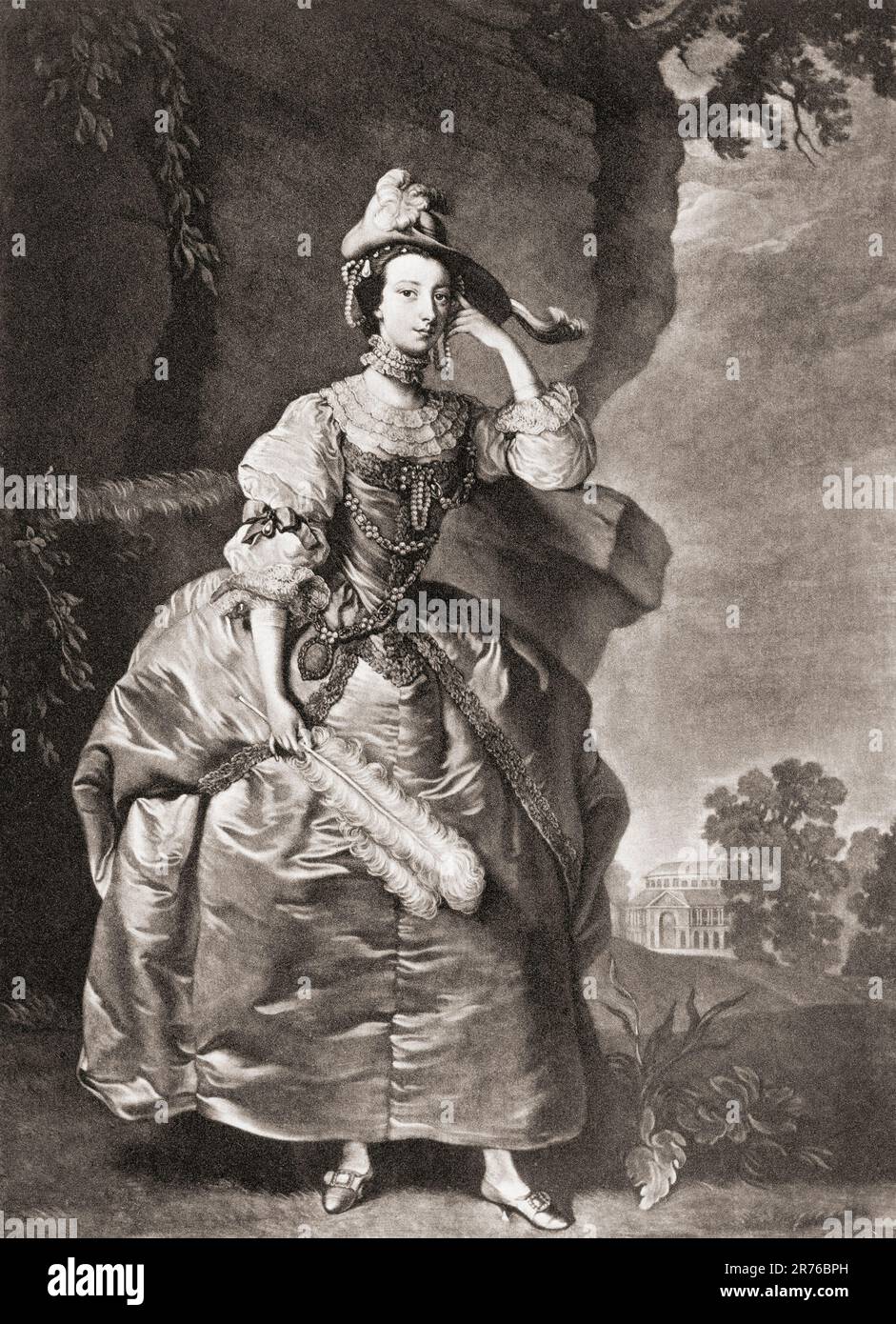 Mary Bertie, Duchess of Ancaster and Kesteven, ? - 1793, formerly Mary Panton.  Second wife of Peregrine Bertie, 3rd Duke of Ancaster and Kesteven. Mistress of the Robes to Charlotte of Mecklenburg-Strelitz, Queen Charlotte.  From Mezzotints, published 1904. Stock Photo