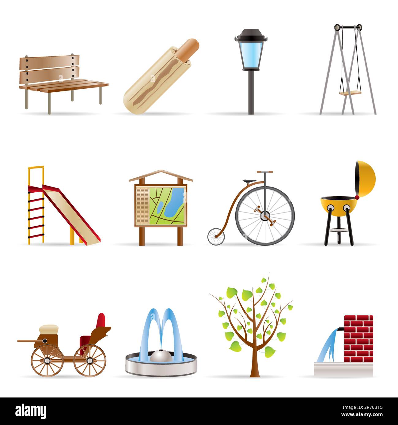 Park objects and signs icon - vector icon set Stock Vector