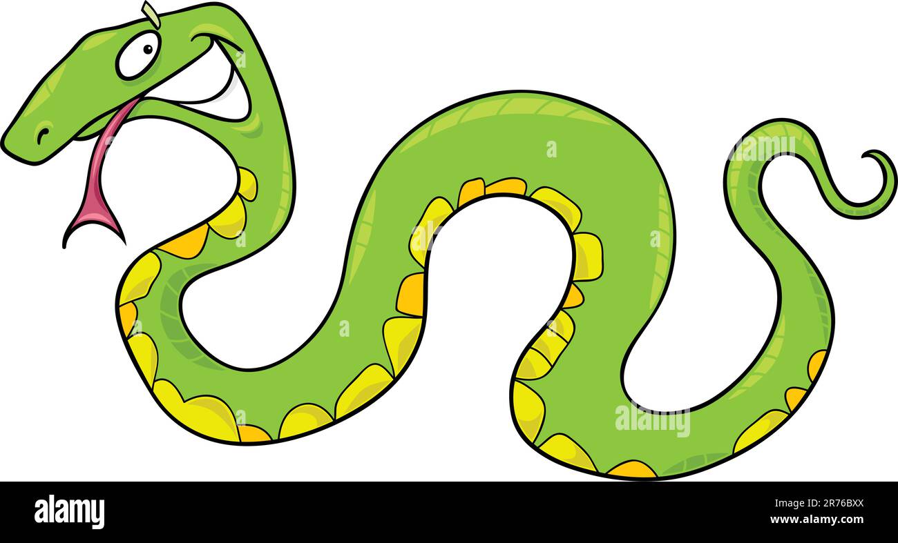 cartoon vector illustration of funny green snake Stock Vector