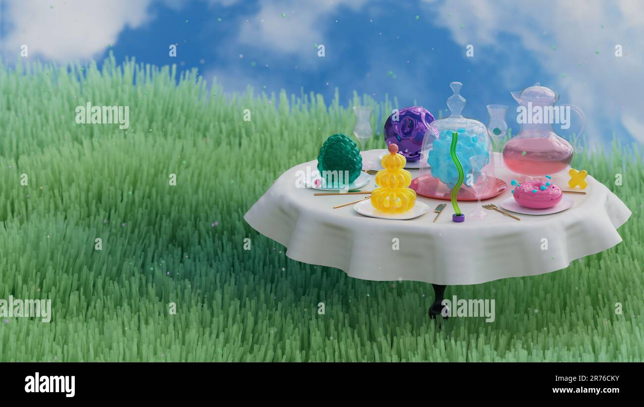 Festive family dinner table concept. 3d render, 3d illustration Stock