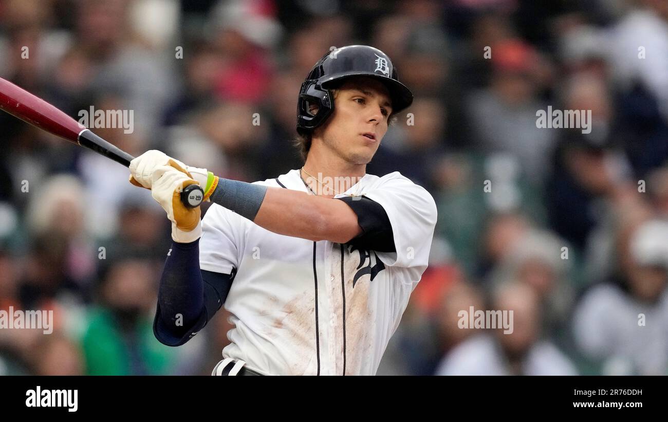 Detroit Tigers' Nick Maton hits a RBI double during the first inning of a  baseball game against the Arizona Diamondbacks, Sunday, June 11, 2023, in  Detroit. (AP Photo/Carlos Osorio Stock Photo - Alamy