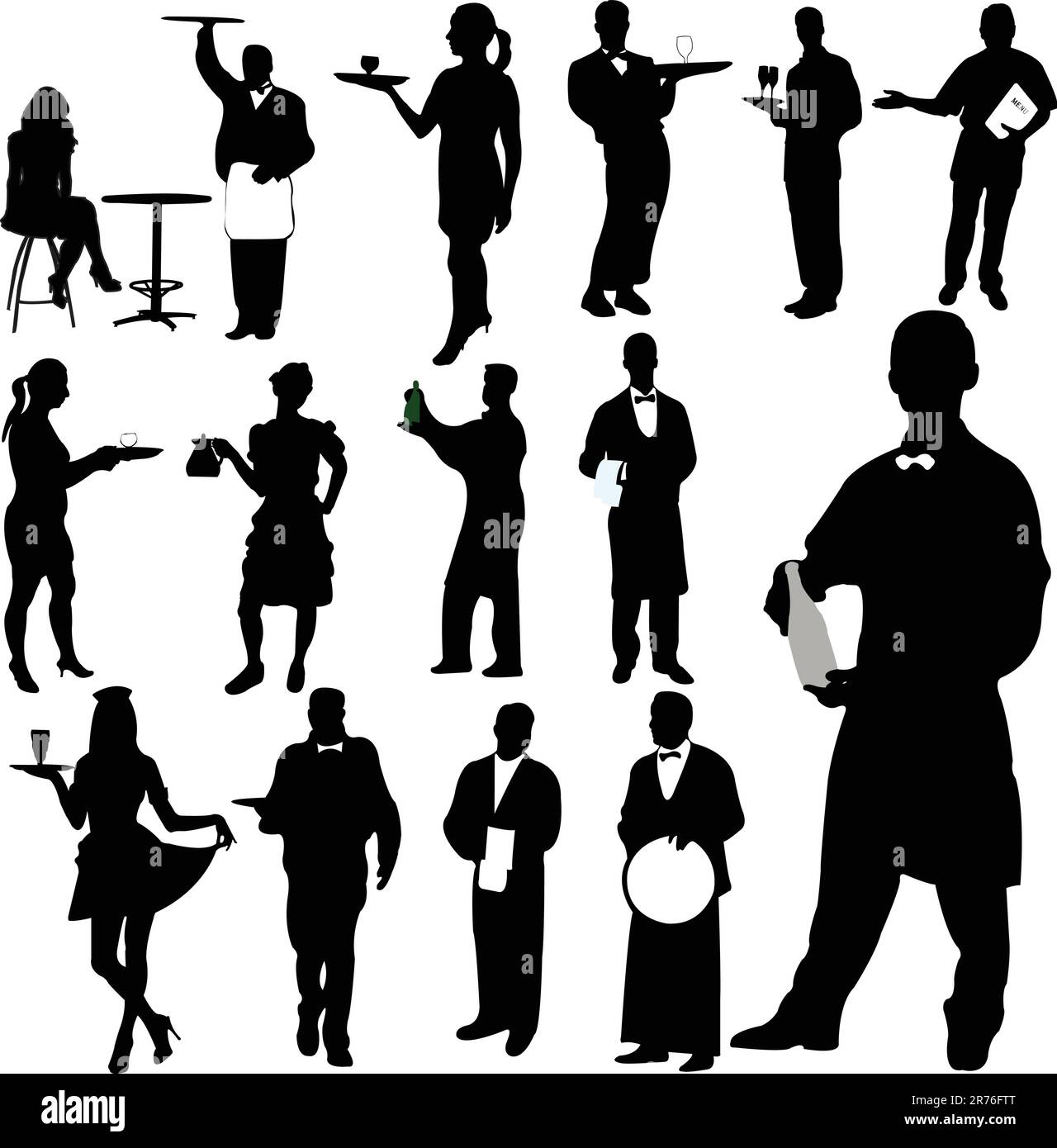 waiters and waitresses silhouette - vector Stock Vector