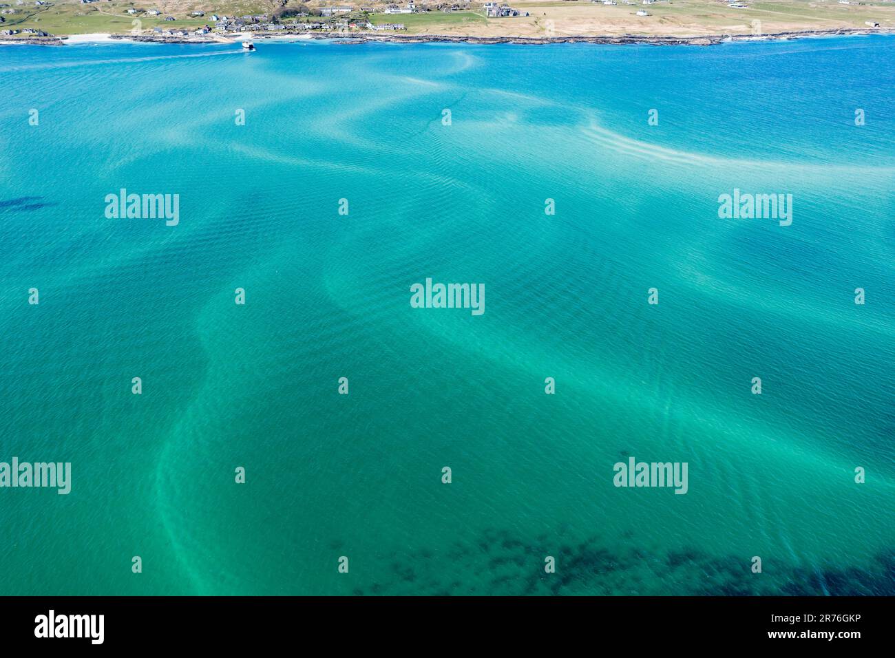 Aerial view, strait between Fionnphort and Iona island, ferry to Iona