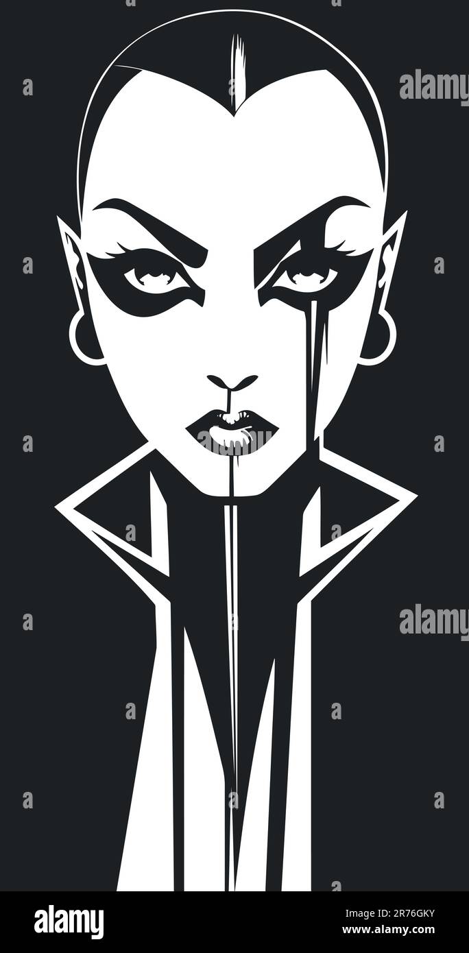 black and white vector illustration of light and shadow of a woman s face Stock Vector