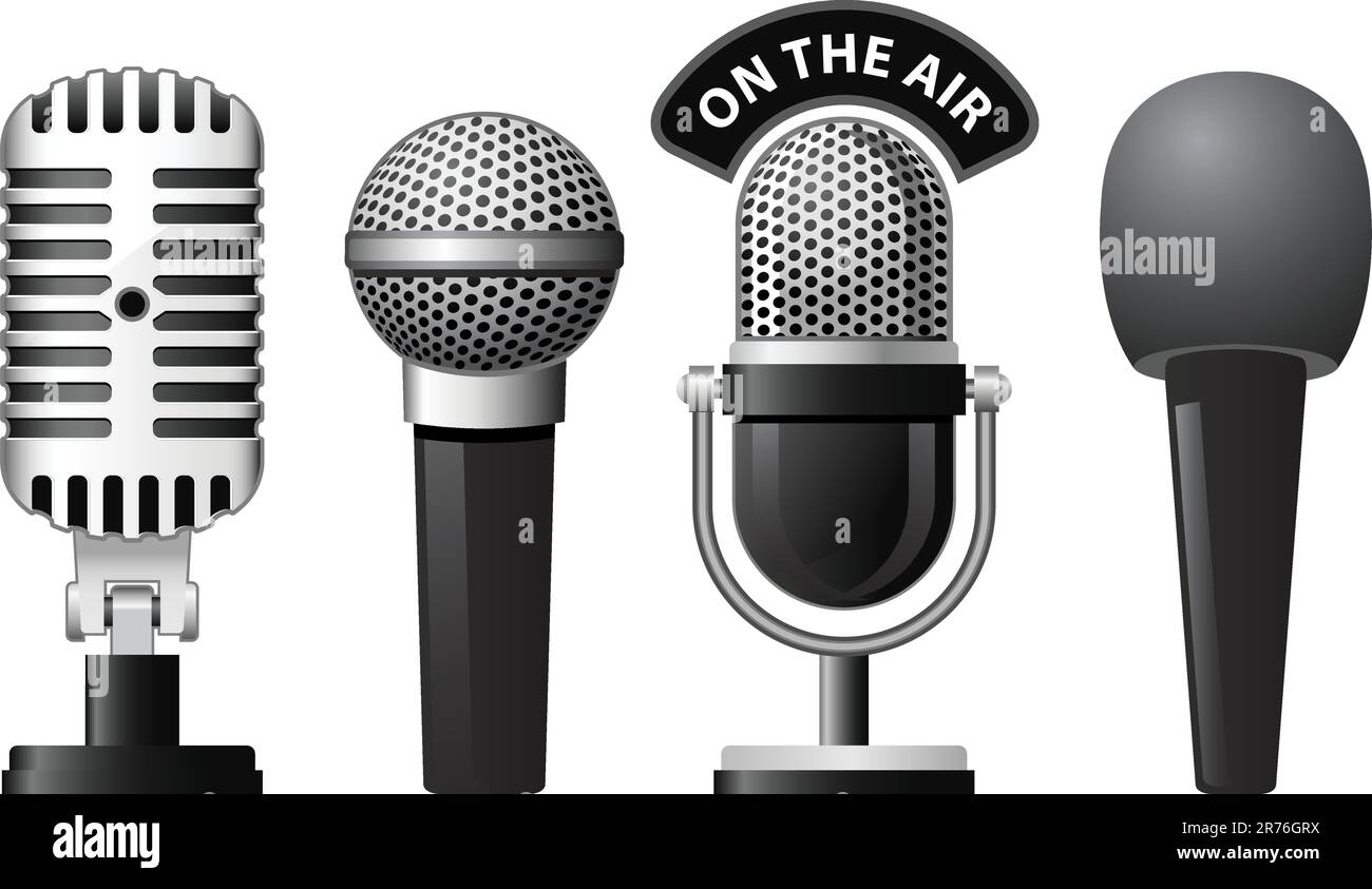 Set of retro and modern microphones in different styles Stock Vector