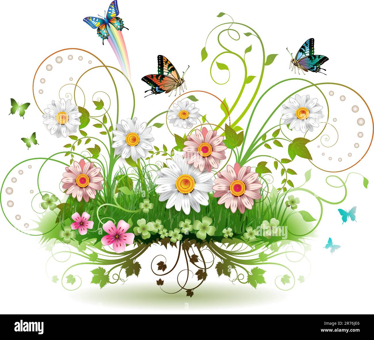 White daisy flowers in grass Stock Vector Images - Alamy